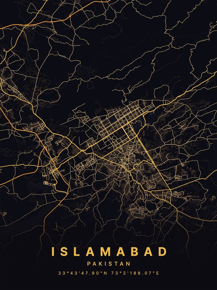 Islamabad Pakistan Black And Gold Map