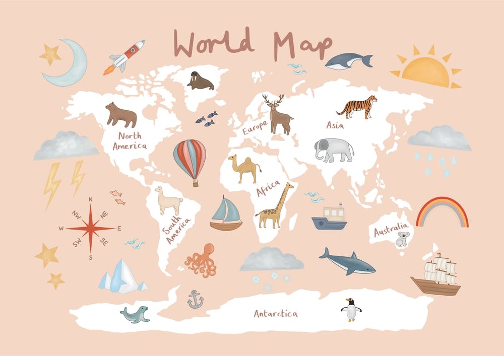 World Map In Pink