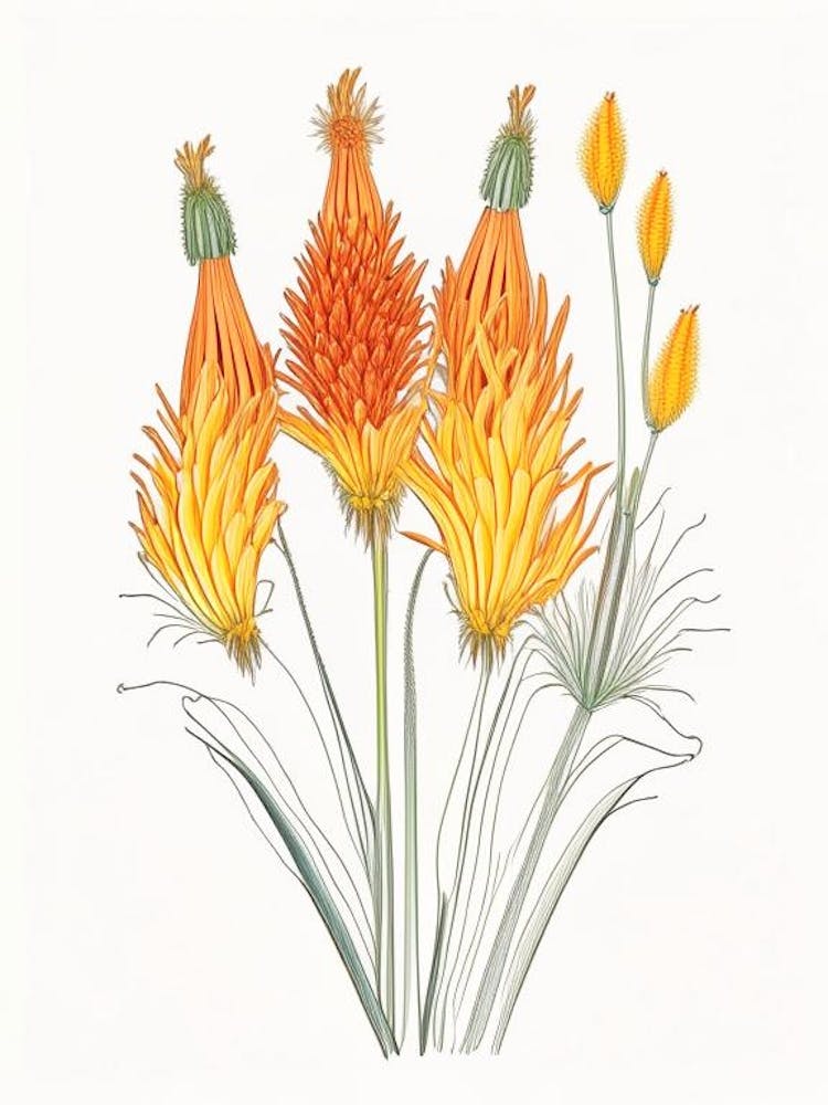 Kniphofia Floral Quentin Blake Inspired Illustration 1 Flower