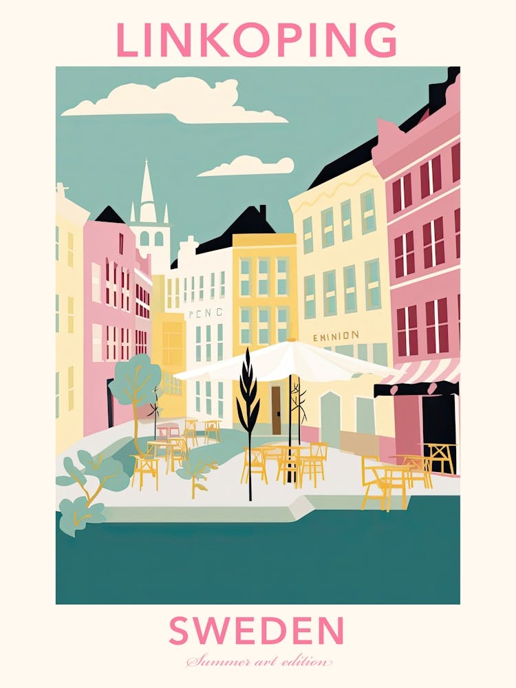 Linkoping, Sweden, Flat Pastels Tones Illustration 1 Poster