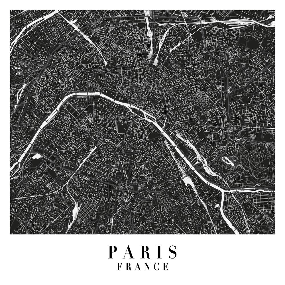 Paris France Minimal Black Mono Street Map  Square