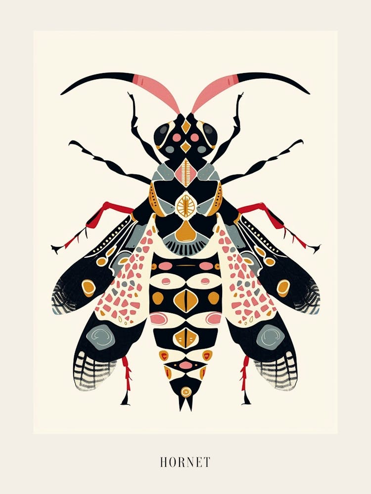 Colourful Insect Illustration Hornet 11 Poster