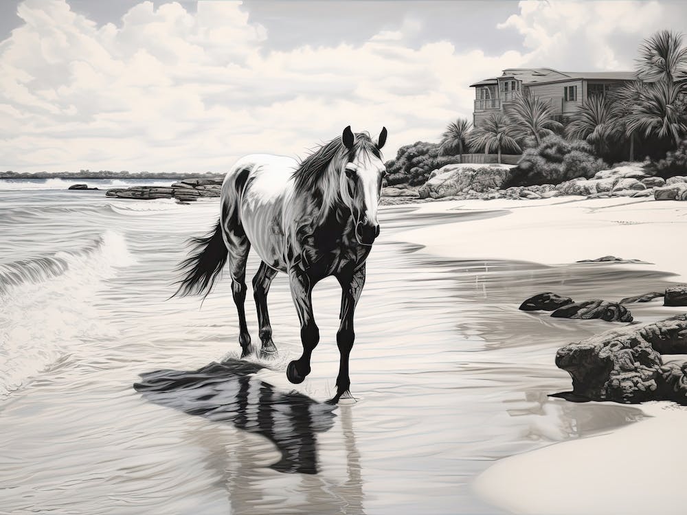 A Horse Oil Painting In Tulum Beach, Mexico, Landscape 4