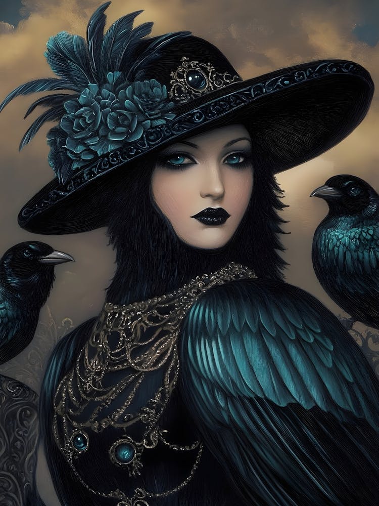 Dark Gothic Woman and Crow