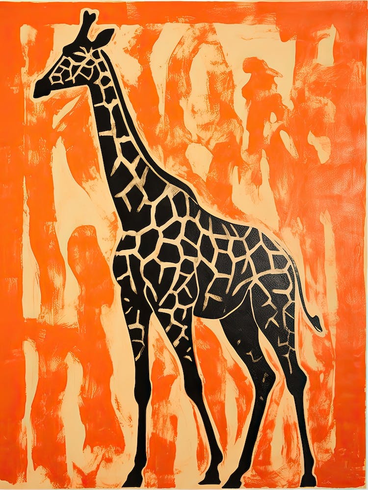 Girafe, Dessin Animalier Style Gravure sur Bois 5