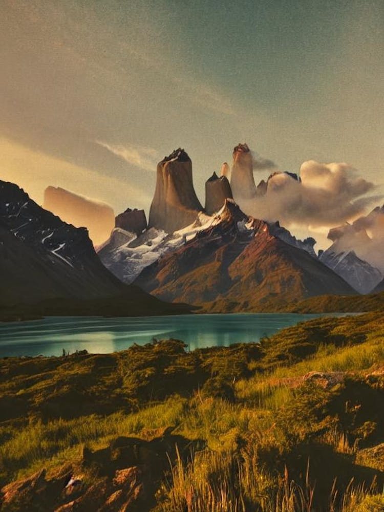 Torres Del Paine National Park Chile Affiche Vintage