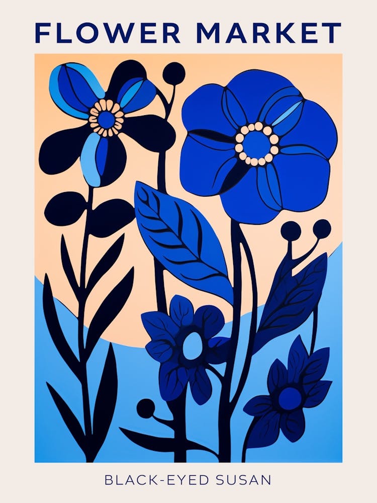 Blue Flower Market Poster Black Eyed Susan 1