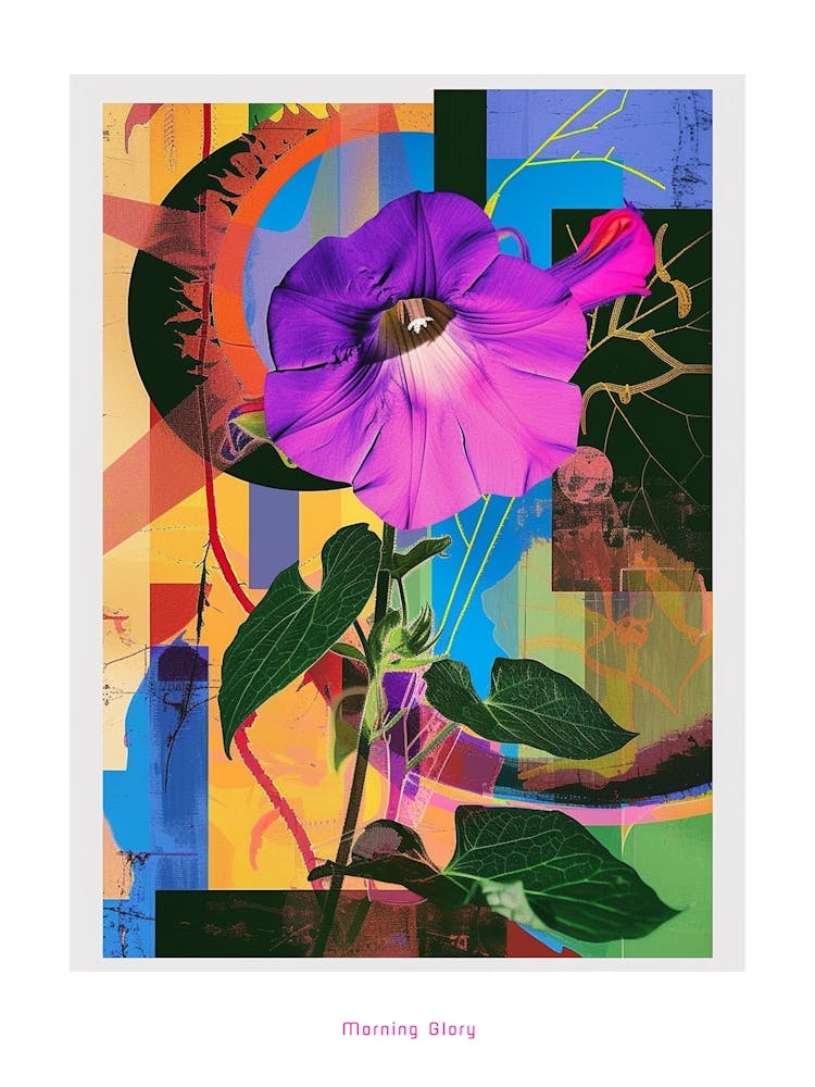 Morning Glory 6 Neon Flower Collage Poster