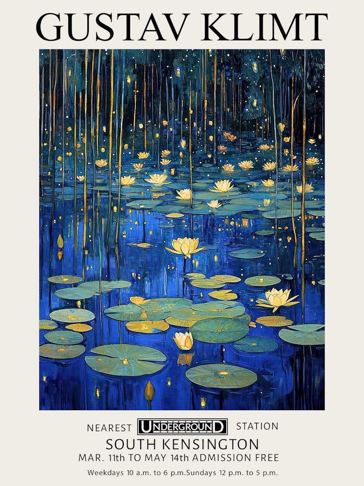 Gustav Klimt Night Water Lilies Vintage Exhibition