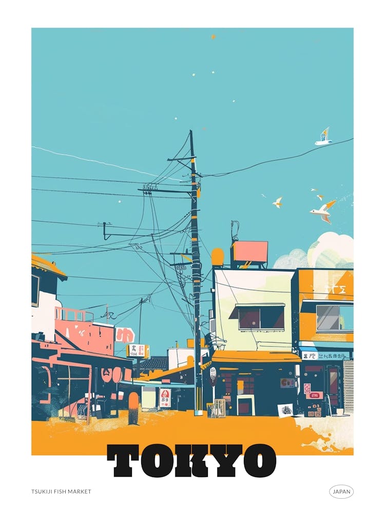 Tsukiji Fish Market Tokyo 3 Colourful Illustration Poster