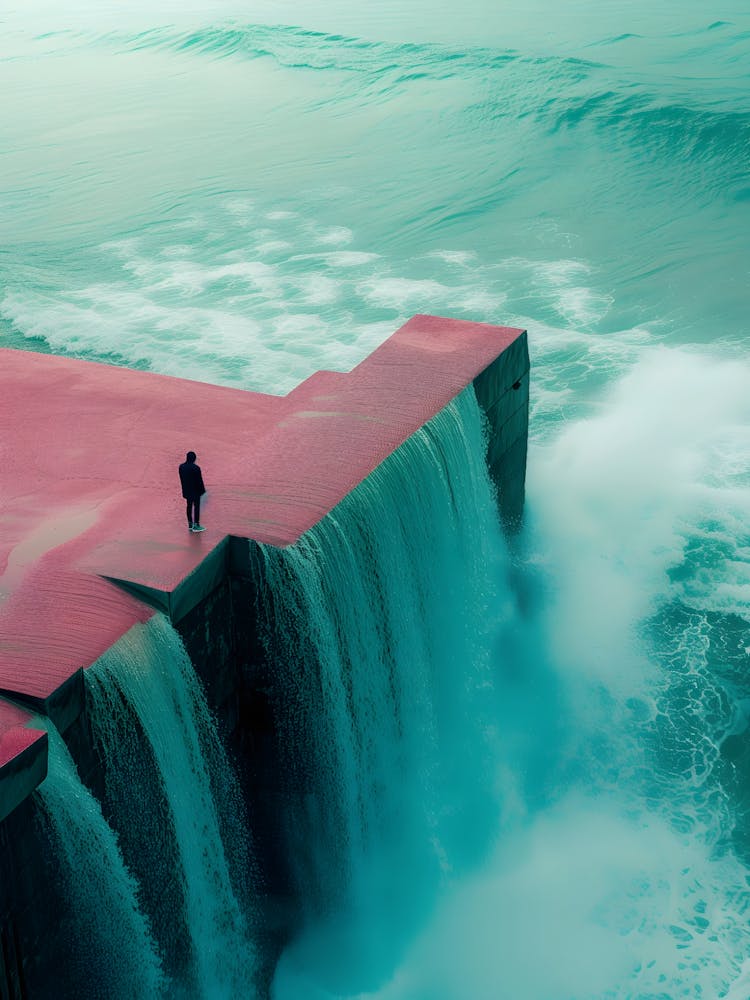 Man Standing On A Waterfall