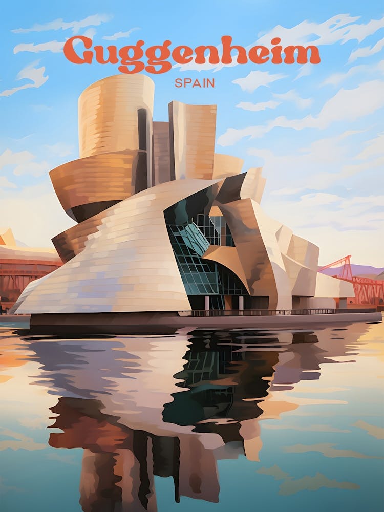 Guggenheim Museum Bilbao Spain Gehry Architecture Travel Illustration