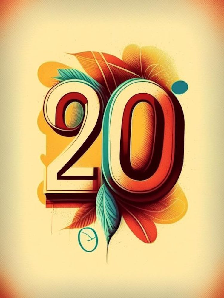 20, Number, Education Retro Drawing 2