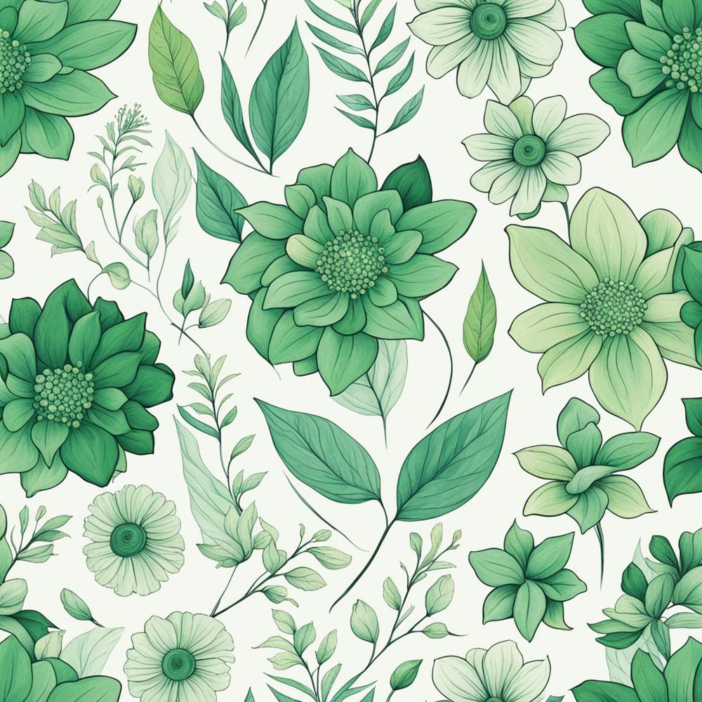 Seamless Pattern With Green Flowers