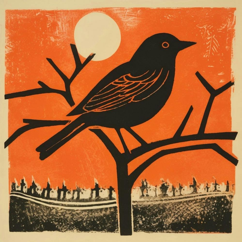 Retro Bird Lithograph Robin 7