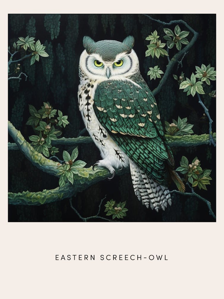Ohara Koson Inspired Bird Painting Eastern Screech Owl 4 Poster