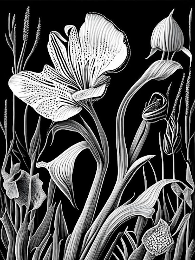 Desert Mariposa Lily Wildflower Linocut 1
