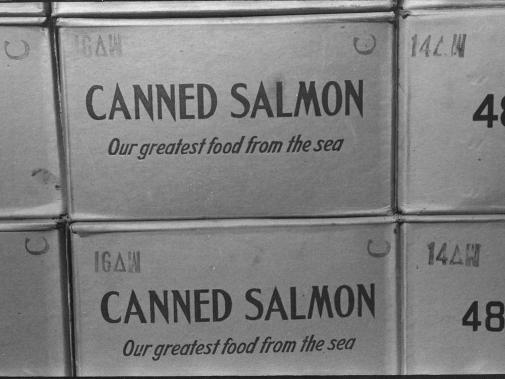 Cases Of Canned Salmon In Warehouse At Astoria, Oregon By Russell Lee