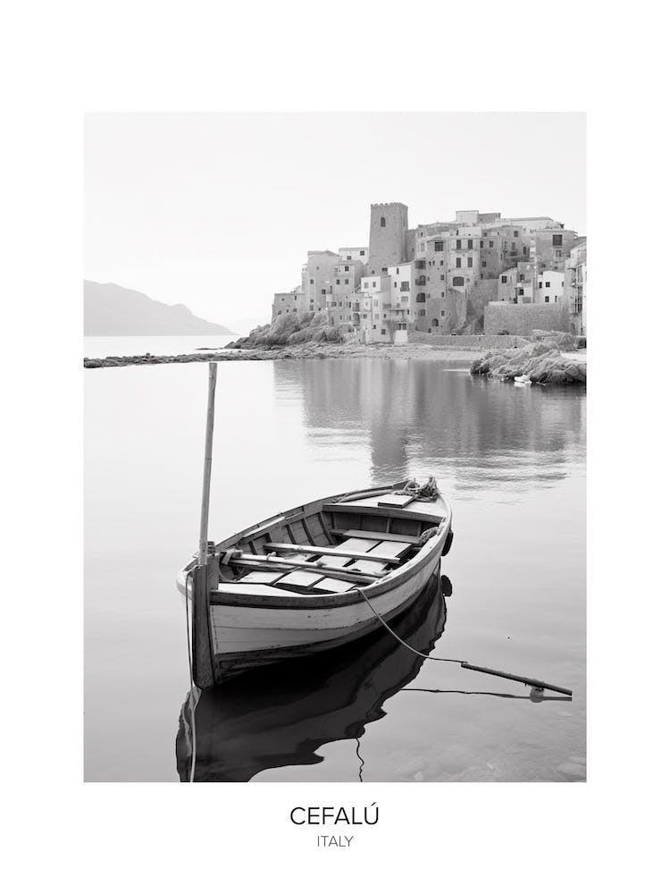 Poster Of Cefalu, Italy, Black And White Photo 3