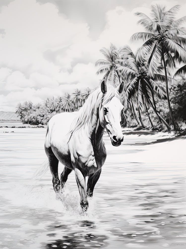 A Horse Oil Painting In Bora Bora French, Polynesia, Portrait 4
