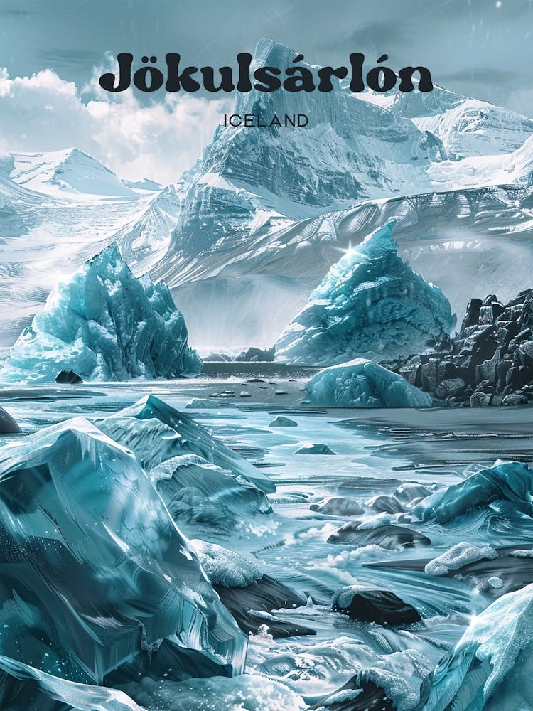 Jokulsarlon Iceland Adventure Travel Art Illustration