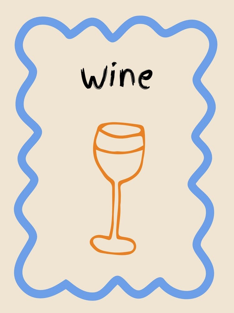 Wine Doodle Poster Blue & Orange