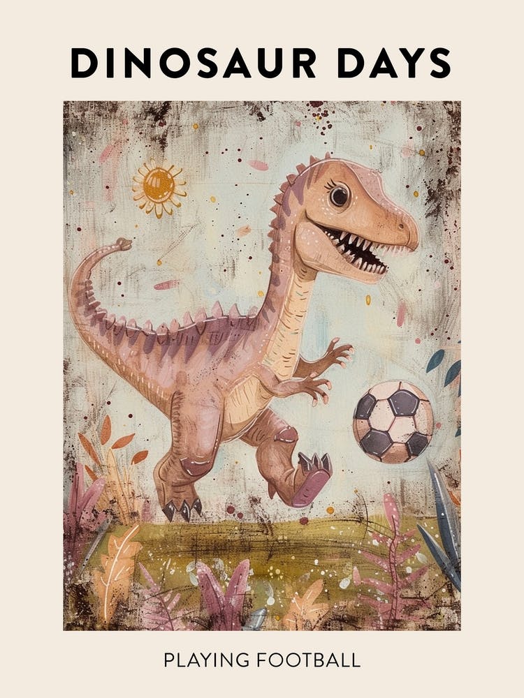 Dinosaur Playing Football Poster 2