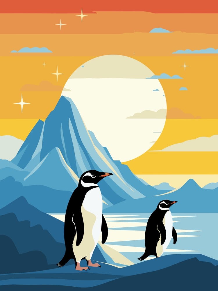 Penguins At Sunset
