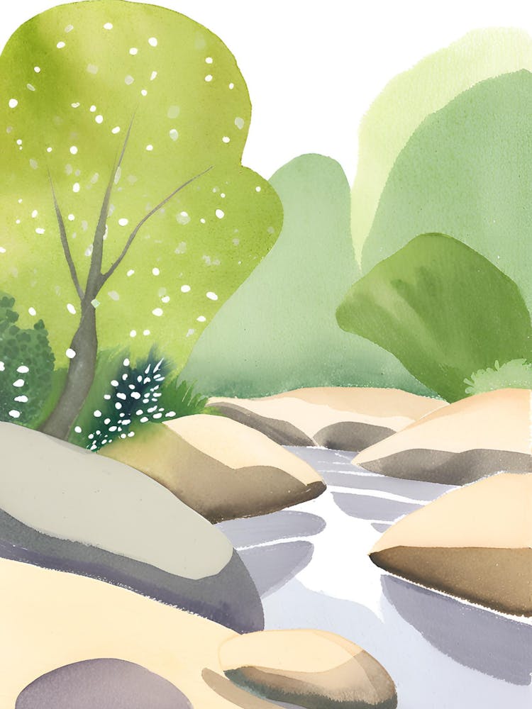 Watercolor Of A Stream