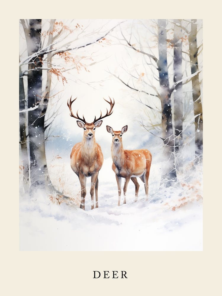 Winter Watercolour Deer 6 Poster