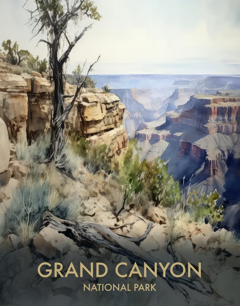 Grand Canyon National Park Watercolour Vintage Travel Poster 1