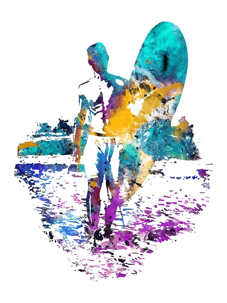 Surfer With Surfboard Watercolor