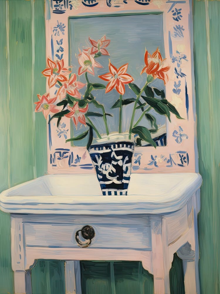 Bathroom Vanity Painting With A Columbine Bouquet 2