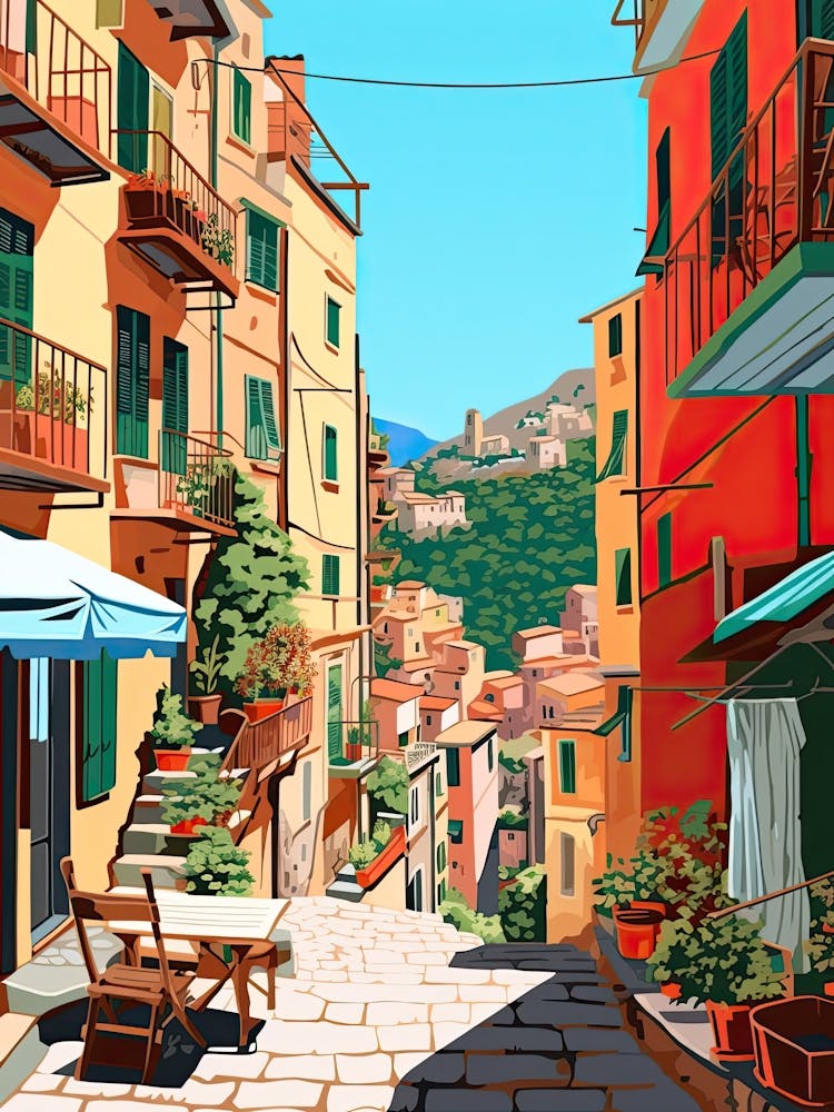 Cinque Terre, Italy, Flat Illustration 2
