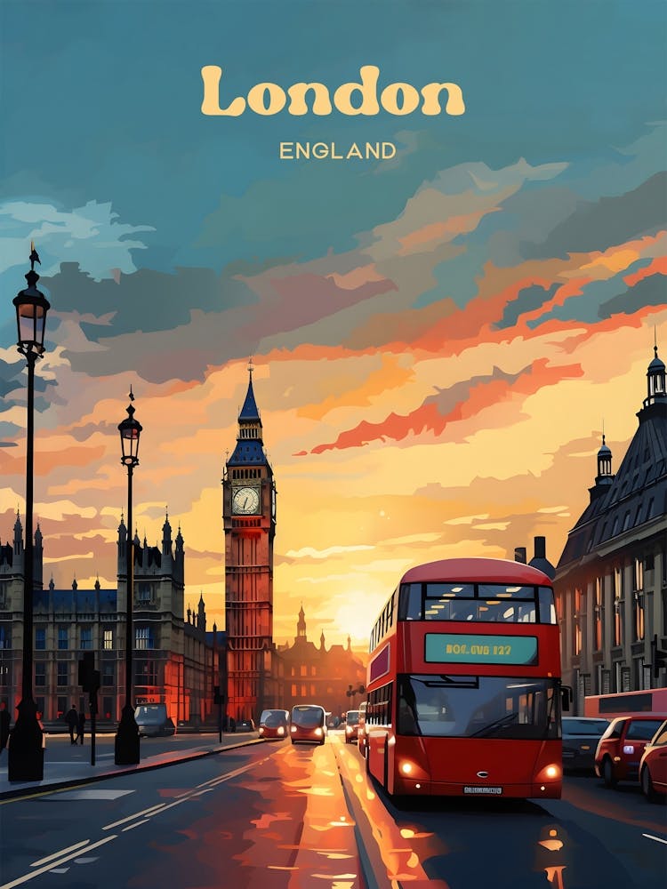 London England Sonnenuntergang Reiseillustration