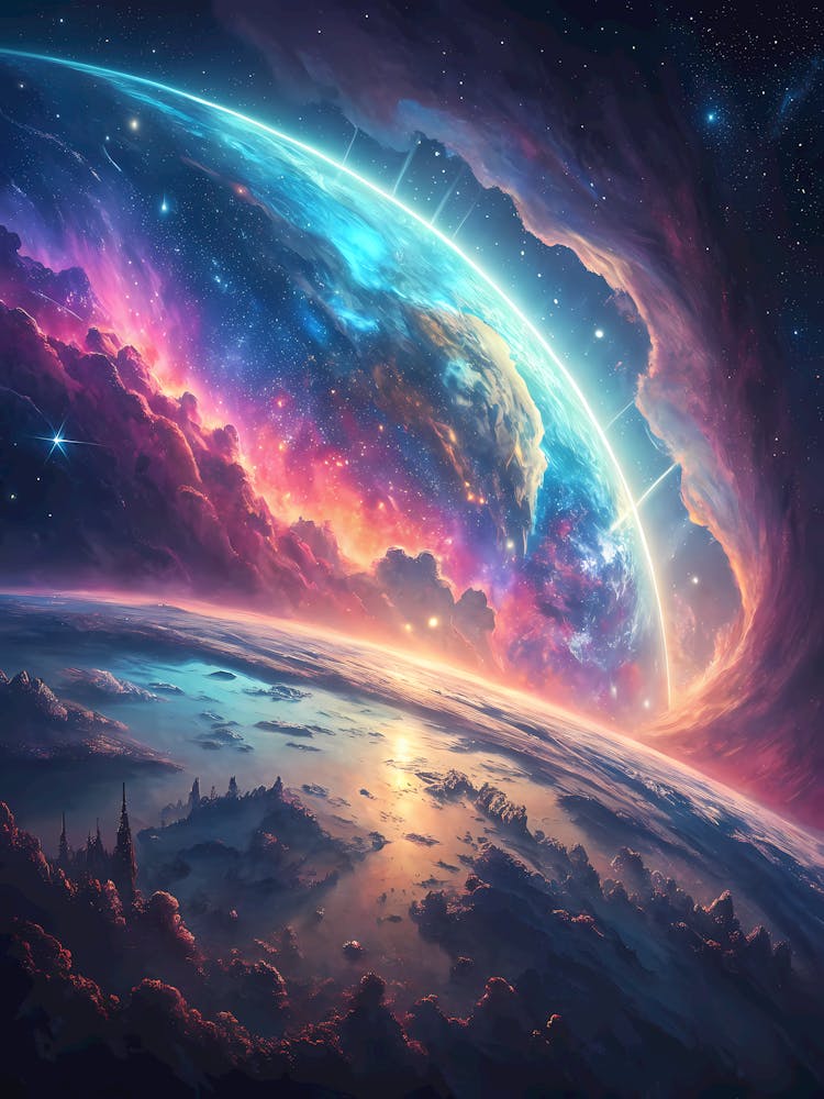 A Glowing Design of the Earth in Space Oil Painting Style