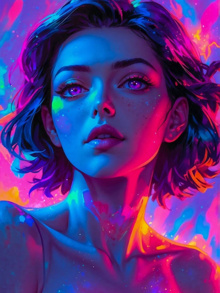 A cyberpunk anime girl with captivating lips and neon allure — a psychedelic blend of beauty and fantasy in vibrant pink hues.