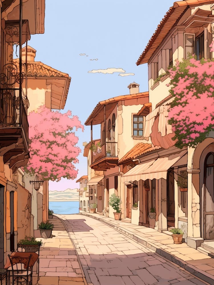 Antalya Turquie 5 Illustration de voyage rose vintage