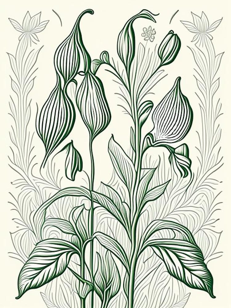 Cardamom Herb William Morris Inspired Line Drawing 2