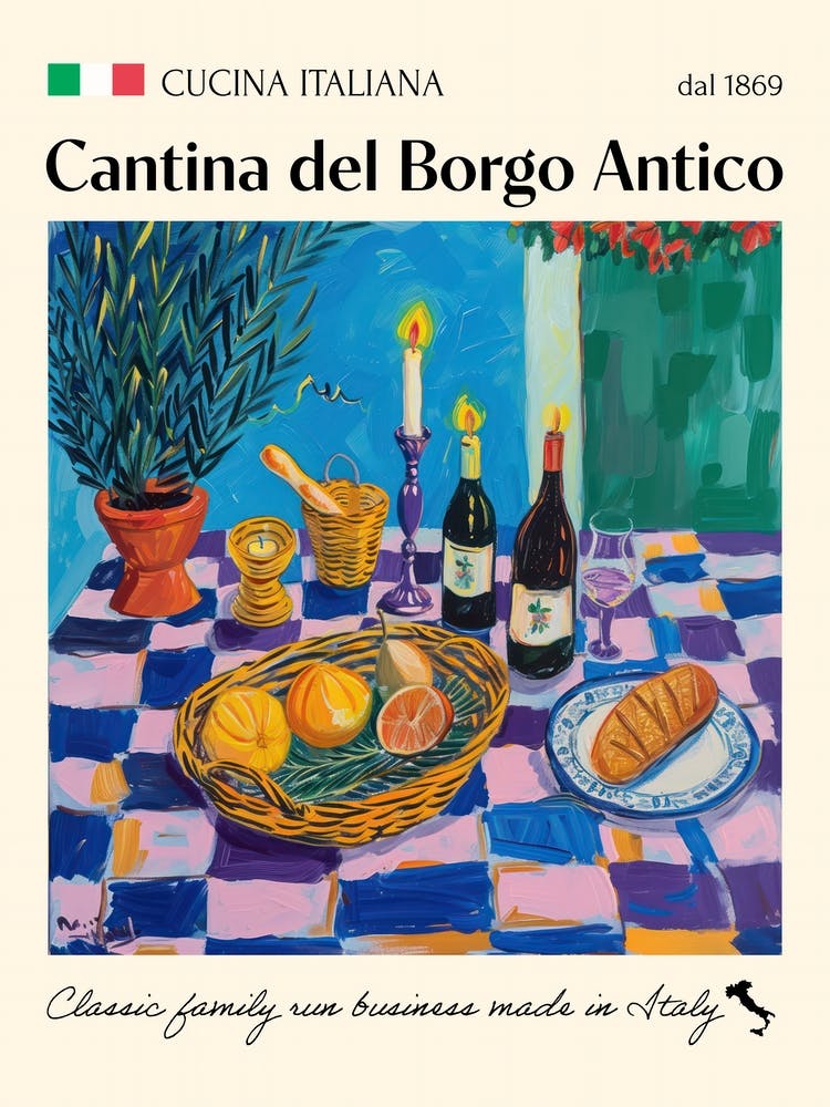 Cantina Del Borgo Antico Trattoria Italian Poster Food Kitchen