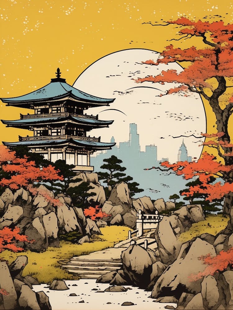 Hiroshima Peace Memorial Park, Japan Vintage Travel Art 4