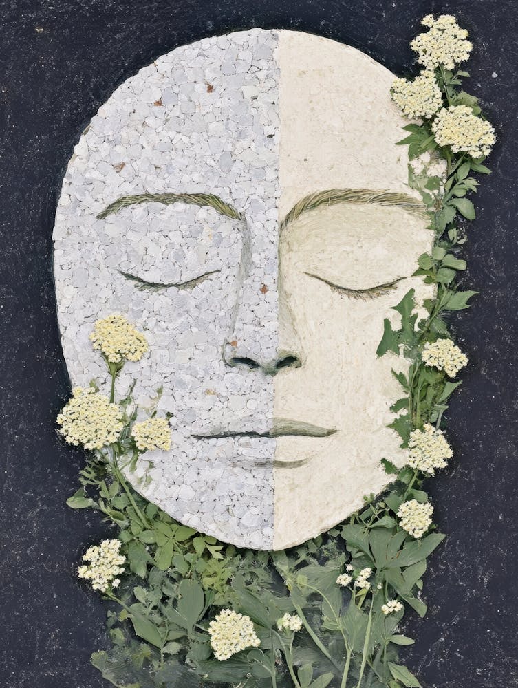 Moon Face With Flowers