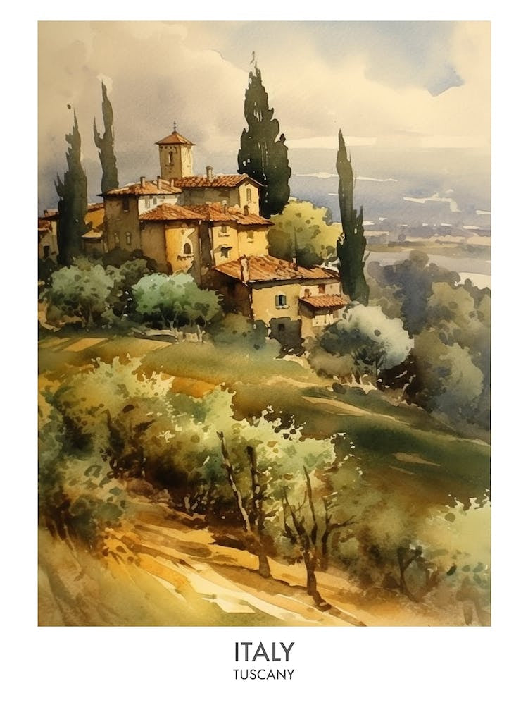 Italy, Tuscany 3 Watercolor Travel Poster