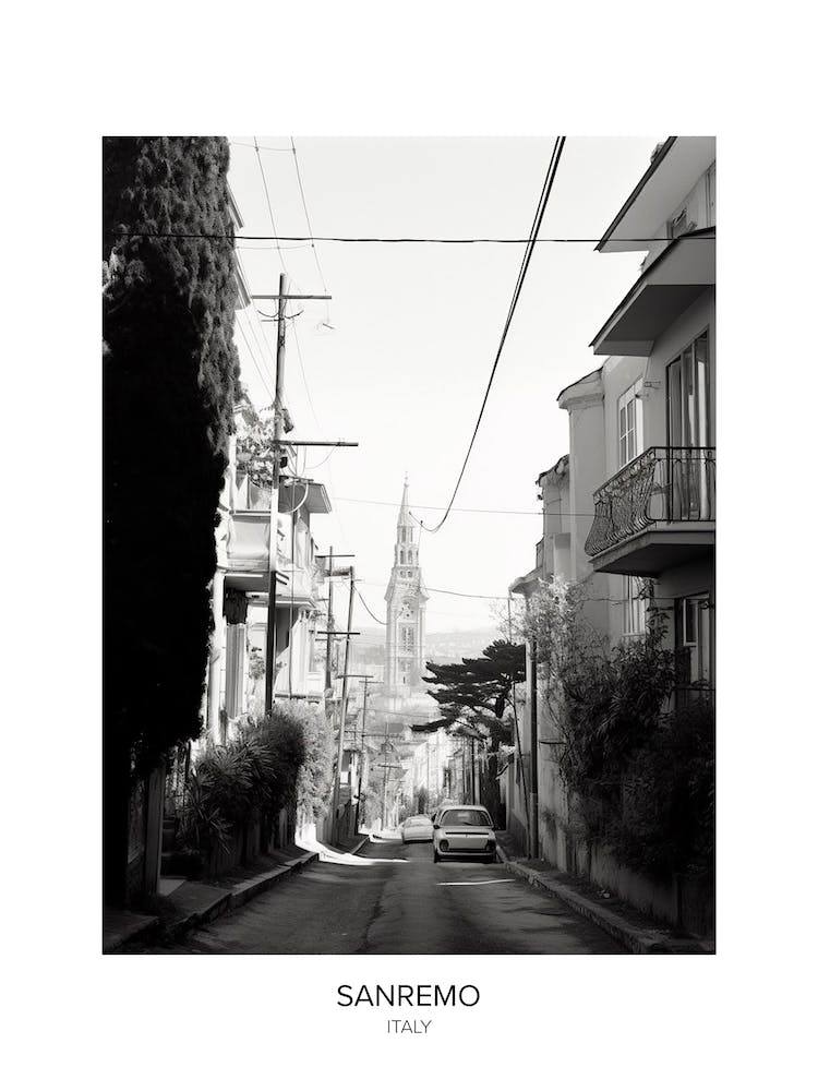 Poster Of Sanremo, Italy, Black And White Photo 1
