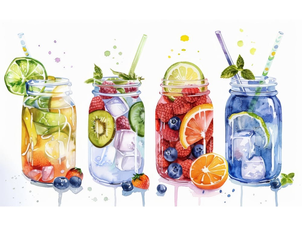 Colorful Drinks In Mason Jars