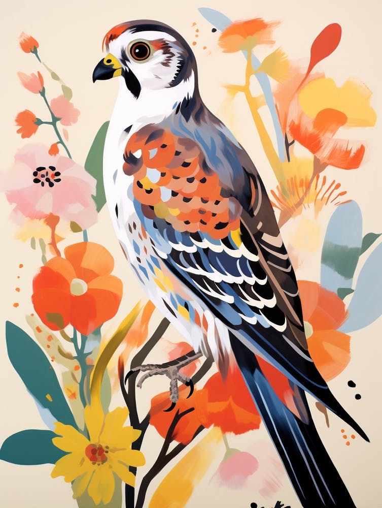 Bird Painting Collage American Kestrel 3
