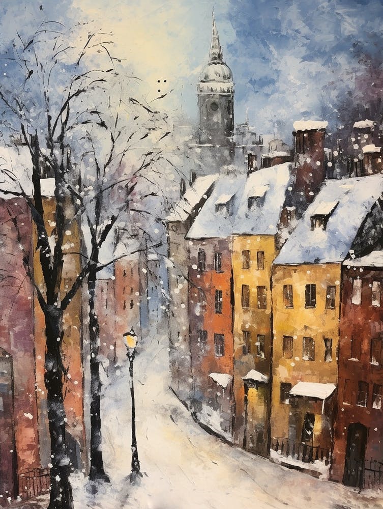 Vintage Winter Painting Stockholm Sweden