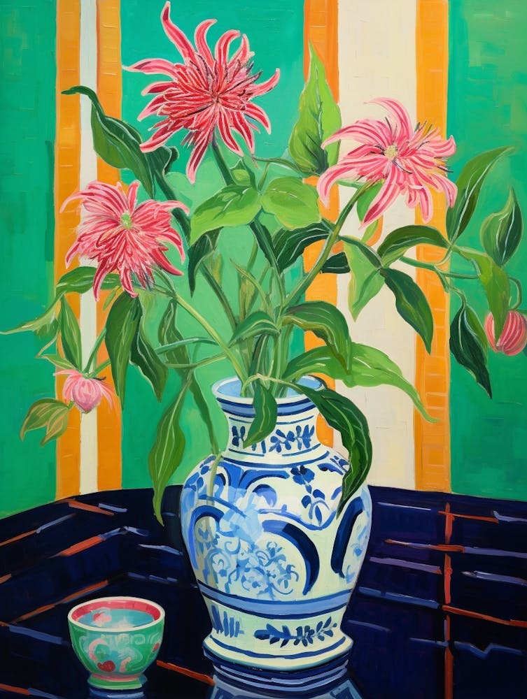 Flowers In A Vase Still Life Painting Bee Balm 1