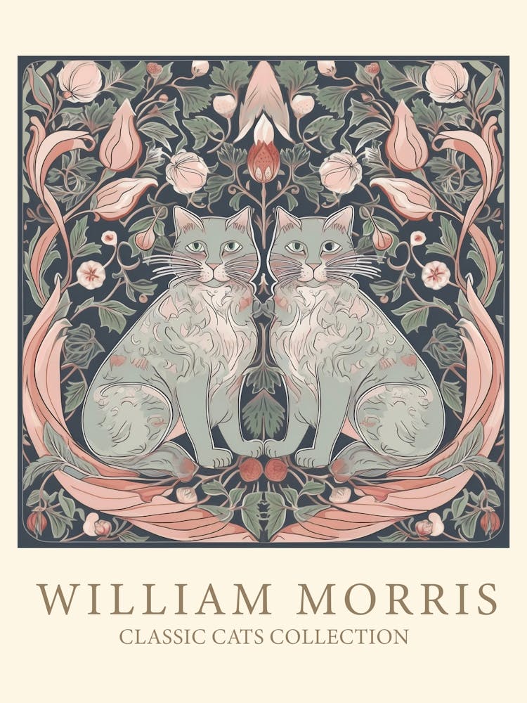 William Morris Inspired   Classic Cats Pink And Sage