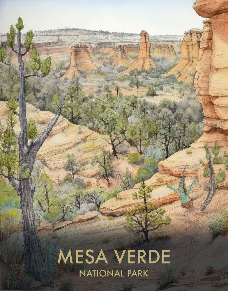 Mesa Verde National Park Watercolour Vintage Travel Poster 3